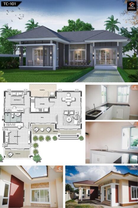 plattegrond bungalow 2 slaapkamers-1