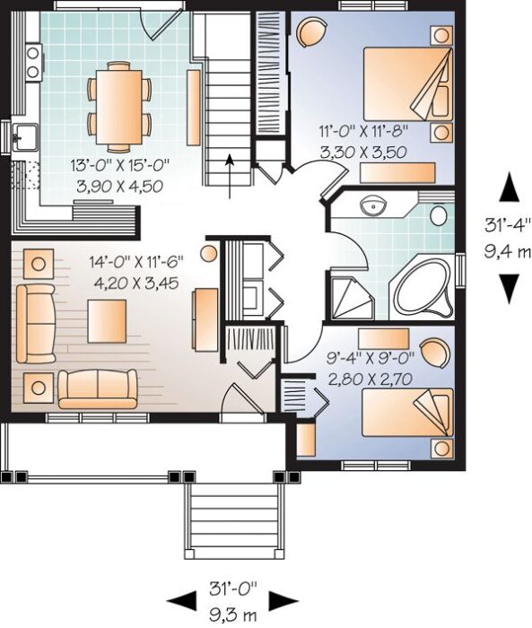 plattegrond bungalow 2 slaapkamers-2-gratis