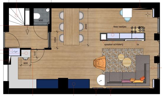 rechthoekige woonkamer inrichten plattegrond-1